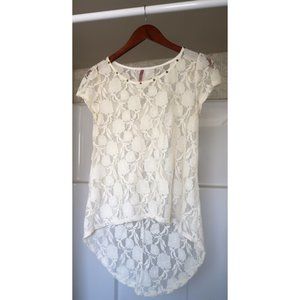MAUVE cream off white rose lace high low top MED